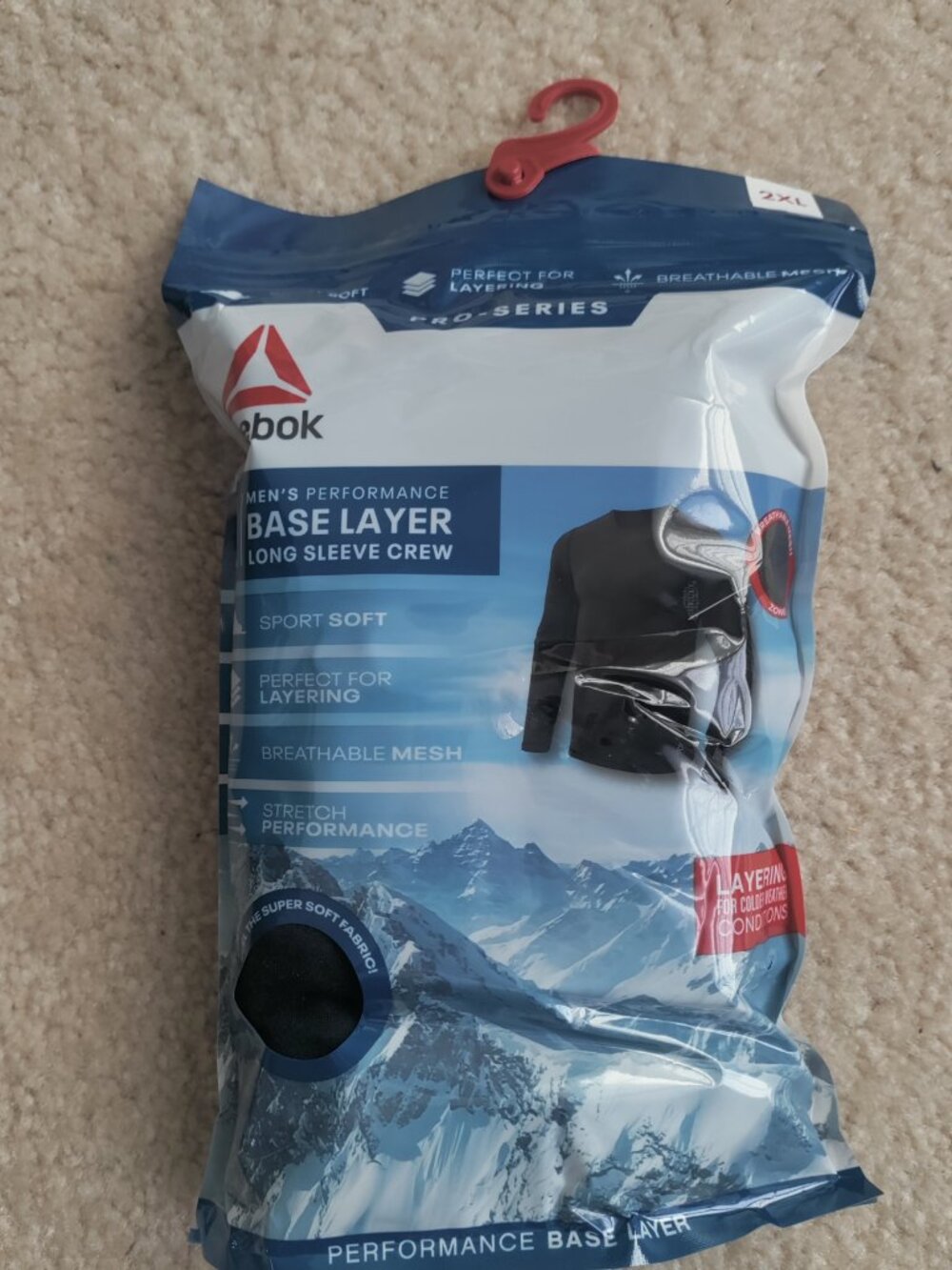 NWT REEBOK Men's Pro-Series Long Sleeve Base Layer Crew Size 2XL Black